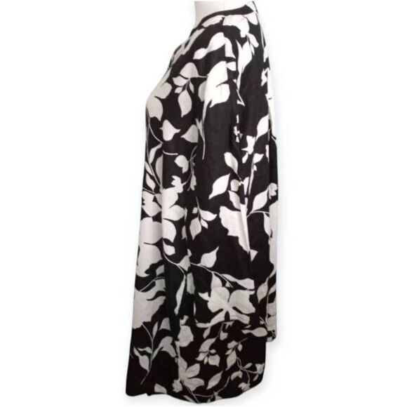 CYNTHIA ROWLEY BLACK & WHITE FLORAL LINEN TENT DRESS W/POCKETS SZ.L EUC. - Picture 5 of 8